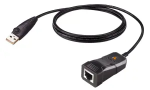 Kabel USB z adapterem sieciowym. Z jednej strony wtyczka USB, z drugiej gniazdo port ethernet.